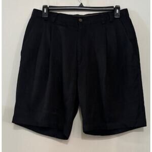 Tommy Bahama Shorts Pleated Men Size 35 Golf Black 100% Silk 8” Inseam